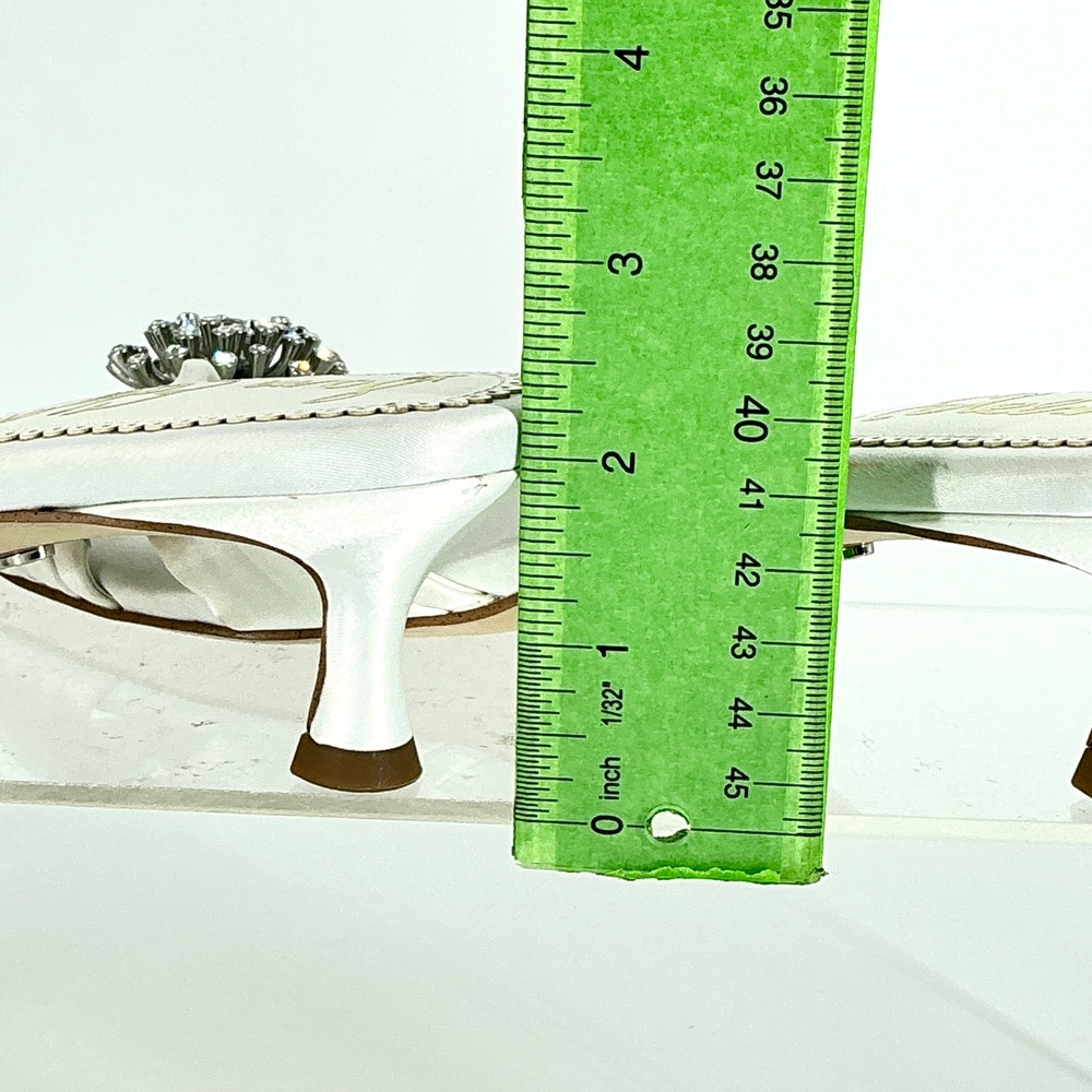 Sam Edelman Size 7.5 White Satin Rhinestone Kitten Heel Slide Mules Cindie - Picture 8 of 13